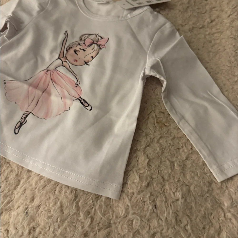 12-18M Ballerina‎ Tee & Pink Pleated Skort Set Baby Girl Outfit NWT